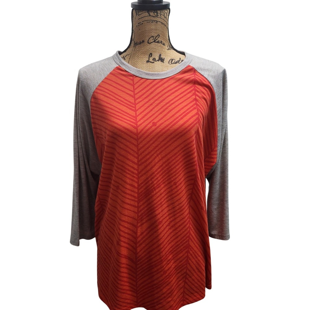 LuLaRoe Perfect Tunic Top 3XL 3/4 Sleeve Gray Orange Chevron Casual